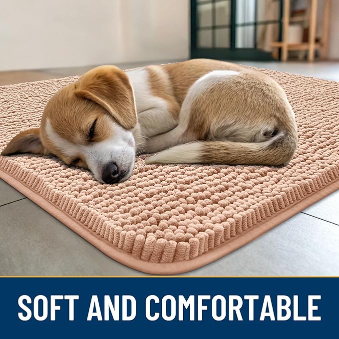 Smiry Dog Door Mat for Muddy Paws 24x16, Absorbs Moisture and Dirt Doormat, Non-Slip Washable Quick Dry Chenille Front Door Mat Indoor Entrance, Entryway Carpet for Inside Floor, Peach