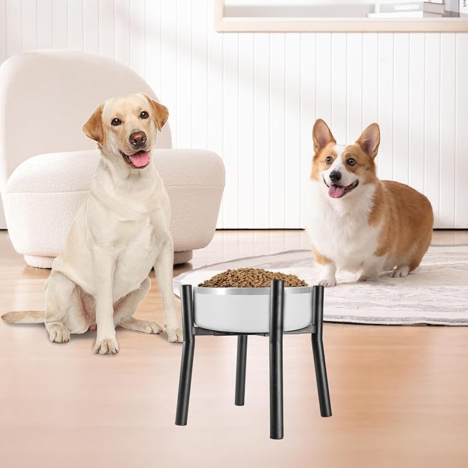 Lifted Dog Bowl Stand - Without Bowls, Single Raise Pet Food Table Adjustable Wide 7-11", Tall 10" - Bowl Stand Size Optional, Dog Bowls Holder Elevated for Small Medium Large Dogs Breed