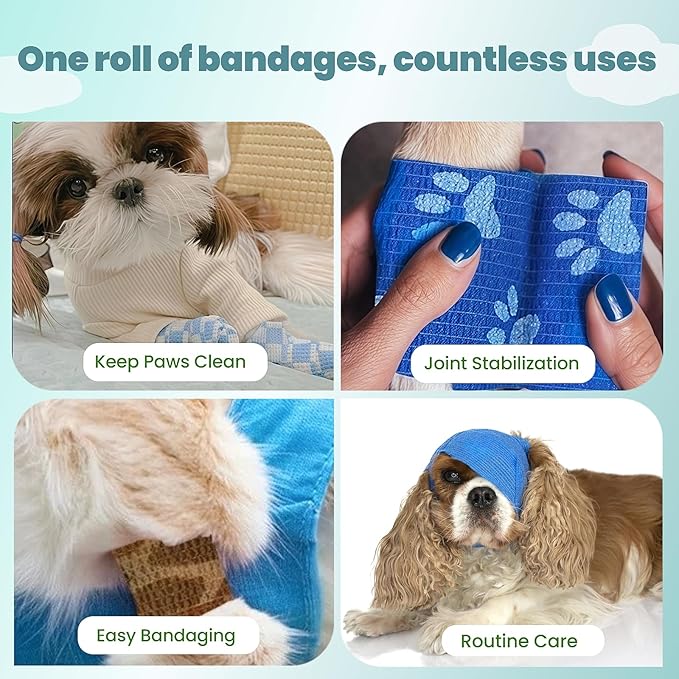 Pet Bandage 6 Rolls, Adhesive Bandage, Self Adhesive Bandage, First Aid Adhesive Gauze, for Horses, Dogs,Cats, Birds, Animals (Checkered, 2 Inch (Pack of 6))