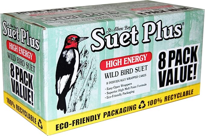 ST. ALBANS BAY SUET PLUS Bird Suet Variety Packs | 11 oz. Bird Suet Cakes | (High Energy, 8 Pack)