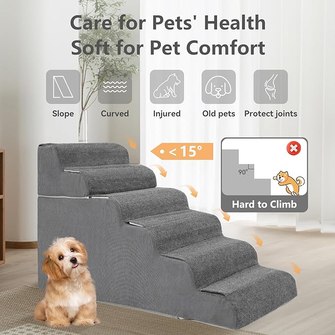 ABORON π² π¦ππ²π½π Dog Steps for High Bed, 26 Inch High Dog Stairs for Small Dogs, Waterproof Pet Stairs for Small Old Large Dogs and Cats with Removable Cover & PE Support Board for Bed/Car/Couch