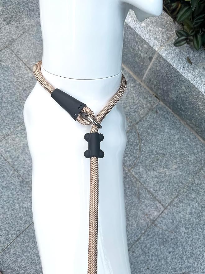 Slip Lead Dog Leash,Strong Nylon Rope Leash and Padded Handle,No Pull Outdoor Walking Training Lead for Small Medium Large Dogs(Light Military Tan, 1/2"×6ft)