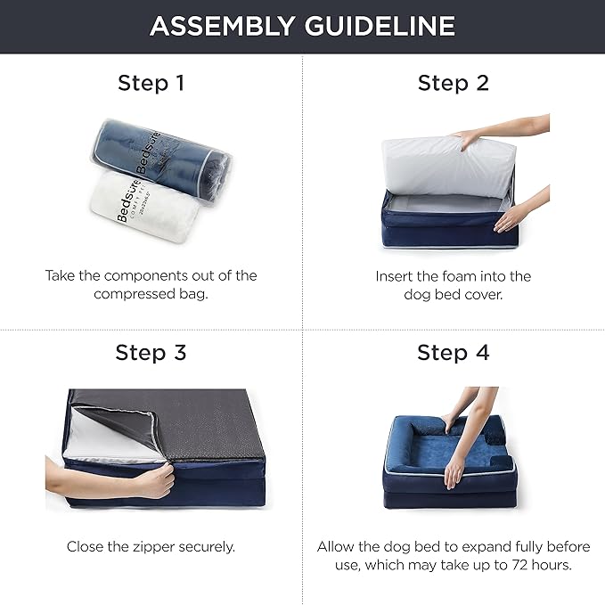 Bedsure Orthopedic Dog Beds Large Sized Dog - Washable Large Dog Cat Bed Waterproof, Comfort Dogs Couch Sofa with Washable Removable Cover, Pet Bed with Nonskid Bottom, Blue Navy, 35"