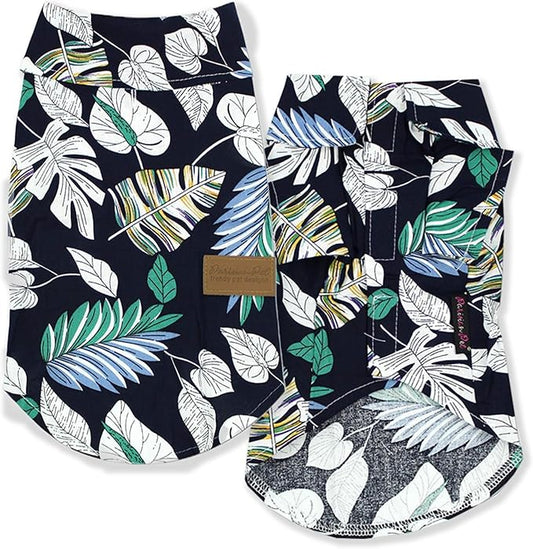 Parisian Pet Palm Leaves Dog Shirt - 100%Cotton Summer Clothes - Stylish Beach Outfit - Hook and Loop Closure - Machine Washable - XL3