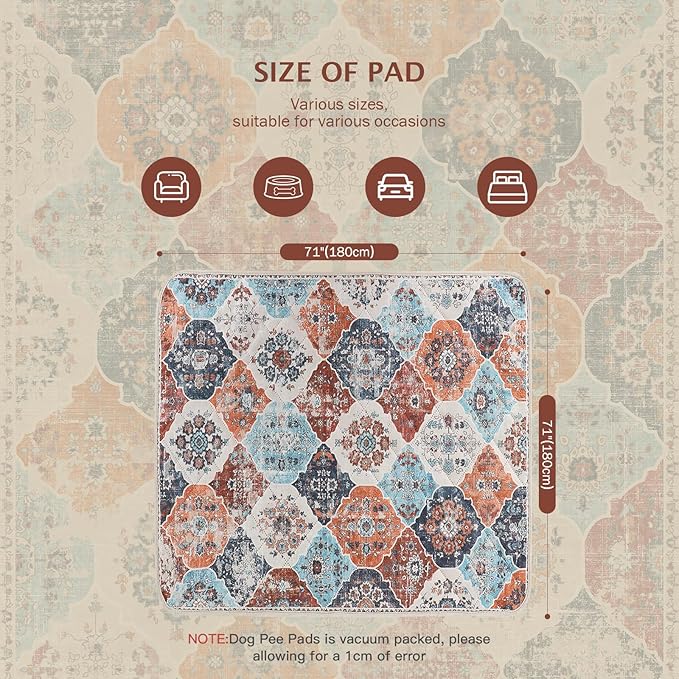 IEUUMLER Washable Pee Pads for Dogs, 1 Pack Reusable Non-Slip Grip, Super Absorbent Waterproof Puppy Pads for Potty Training, Playpen, Crate, Whelping Box EU011 (Orange, 71" x 71")