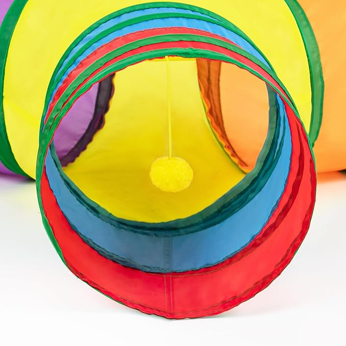 Tempcore Pet Cat Tunnel Tube Cat Toys 3 Way Collapsible, Cat Tunnels for Indoor Cats,Kitty Tunnel Bored Cat Pet Toys Peek Hole Toy Ball Cat, Puppy, Kitty, Kitten, Rabbit Rainbow