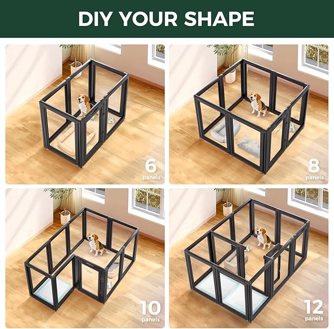 FXW AuraSpace Acrylic Indoor Unleashed Dog Playpen for Medium Dogs, 35 Inch, 8 Panels, Black