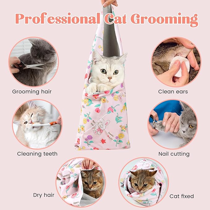 Cat Grooming Wrap, Anti-Escape Cat Wrap for Grooming, Not Easy to Break Free, Self-Adhesive Cat Swaddle Wrap for Nail Trimming, Cat Burrito Wrap Cat Hair Finishing X-Large