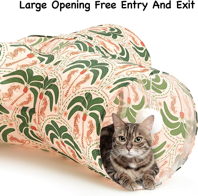 Tempcore Pet Cat Tunnel Tube Cat Toys 3 Way Collapsible, Cat Tunnels for Indoor Cats,Kitty Tunnel Bored Pet Toys Peek Hole Toy Ball Puppy, Kitty, Kitten, Rabbit Khaki Coconut Tree