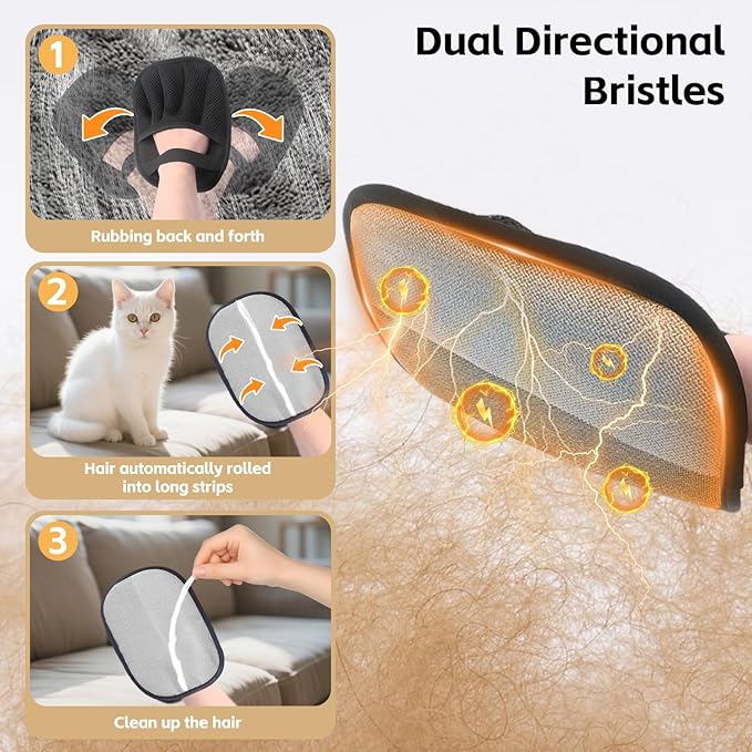 2025 Electrostatic Pet Hair Remover Glove for Cats & Dogs Upgraded Five-Finger Pet Hair Gloves for Clothing, Couch, Carpet, Furniture, Great Alternative to Pet Lint Roller