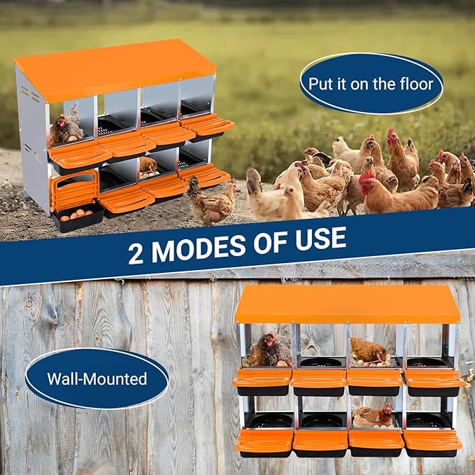 Chicken Nesting Box, 8 Hole 2 Layer Hen Nest Boxes, Roll Away Eggs Laying Boxes,Cleanable Pull Out Hen Roosting Boxes