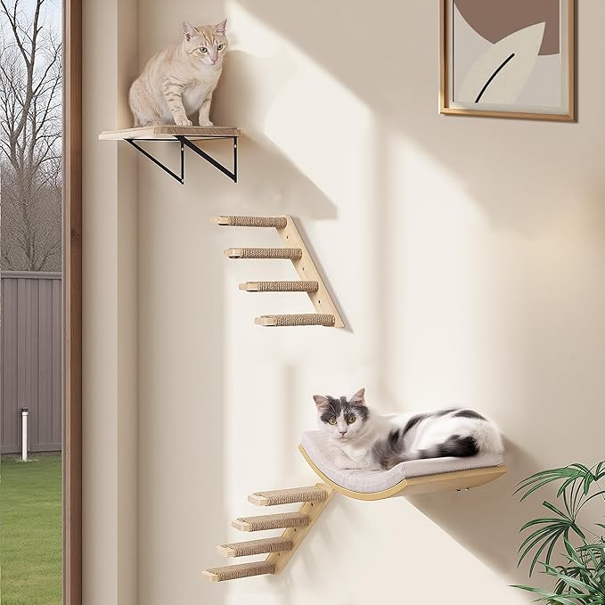 2PCS Cat Wall Shelves with Scratching Mat, 16.6x9.7 Inch Large Cat Wall Hammock Cats Furniture Shelf Window Perch Wall Mounted Beds for Household Pets Sleeping, Playing, Climbing