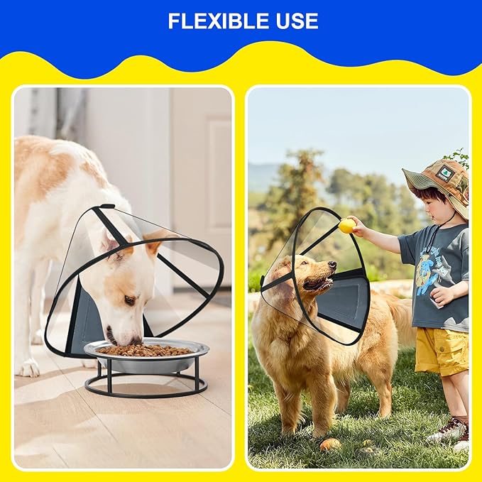 Lainergie Adjustable Soft Dog Cone Collar for After Surgery Recovery, Comfortable Pet Recovery Protective Collar for Medium Large Dogs, Elizabethan Dog Neck Collar (L, Black)