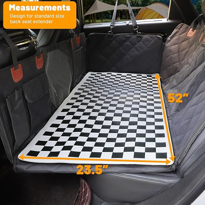 Manificent Non-Slip Pet Bed Mat for Back Seat Extender, Hair Resistant Dog Blanket for Hard Bottom Dog Car Seat Cover, Anti Slip Pet Linner Backseat Cover Black Plaid