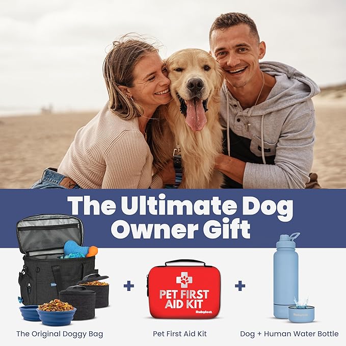 The Original Doggy Bag™- Dog Travel Bag for Supplies - Ultimate Gift for Dog Moms & Dads, Doggy Lovers & Pet Owners for Christmas- Includes 2 BPA-Free Travel Bowls and 2 Food Containers: Charcoal