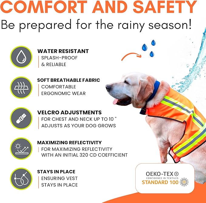 Reflective Dog Vest – Fluorescent Orange | High-Visibility, Water-Resistant Safety Jacket with Adjustable Fit for Day & Night Walks, Hiking, Hunting, and Outdoor Use (Small)