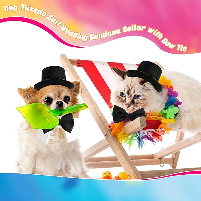 4 Pcs Pet Formal Halloween Costume Accessories Dog Wedding Bow Tie Top Hat Puppy Gentleman Costume for Halloween Cats Party Small Medium Dogs