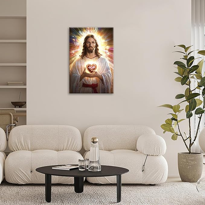 Christian Jesus Wall Art Religion Canvas Wall Decor Prints Framed Painting Jesus Pictures Gifts Artwork for Bathroom Living Dining Church 16"x24"