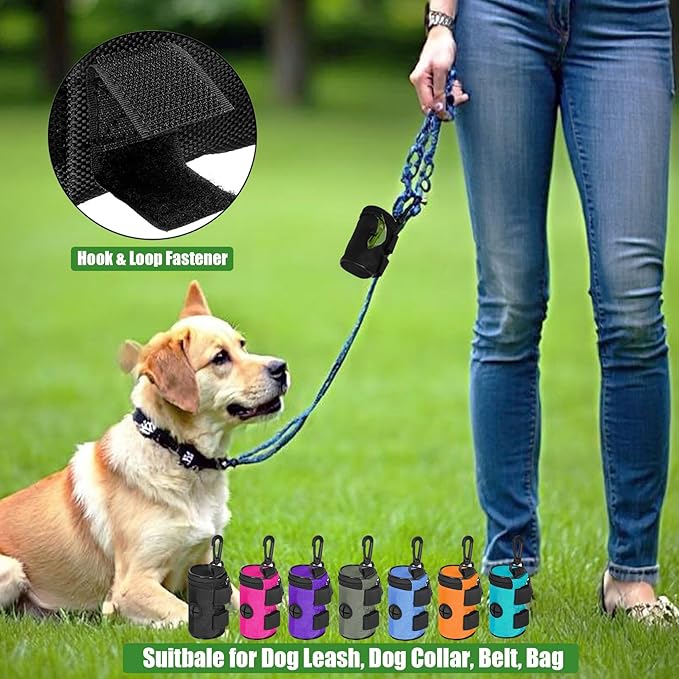 2 Pack Dog Poop Bag Holder for Leash Attachment - Waste Bag Dispenser for Leash - Fits Any Dog Leash - Portable Set with Hand Free Holder Metal Carrier, Black Round Shape