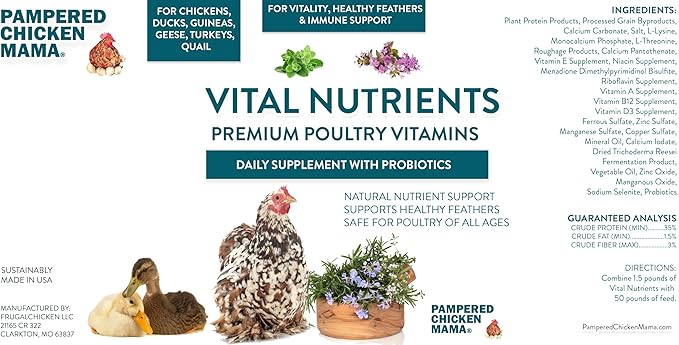 Vital Nutrients: Chicken Vitamins for Feed & Molting Supplement, Egg Booster, Poultry & Chicken Vitamins - Pampered Chicken Mama (5 pounds)