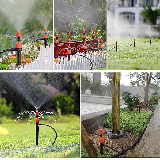 49.21 FT Garden Automatic Watering Irrigation System, Spray drip Irrigation Atomization Integrated Home Gardening Irrigation System, Garden Watering System Adjustable Flexible Nozzle Sprayer System
