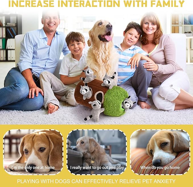 Interactive Squeaky Dog Toys Raccoon Dog Toy, Stuffing Woodland Friends Burrow, Squeaky Plush Dog Toy for Small Medium Large Dogs (Large)