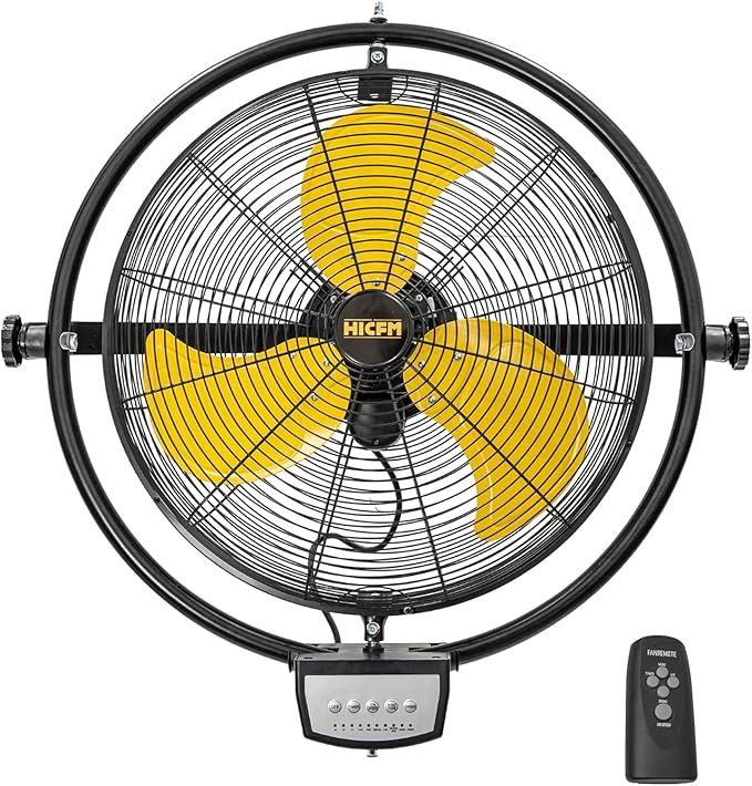 HiCFM 5000 CFM 20" Remote Control Wall Mount Fan, 3-Speed High Velocity Oscillating Wall Fans with Timer, Industrial Heavy Duty Wall-mounted Fan for Covered Patio, Gazebo, and Garage, UL Listed