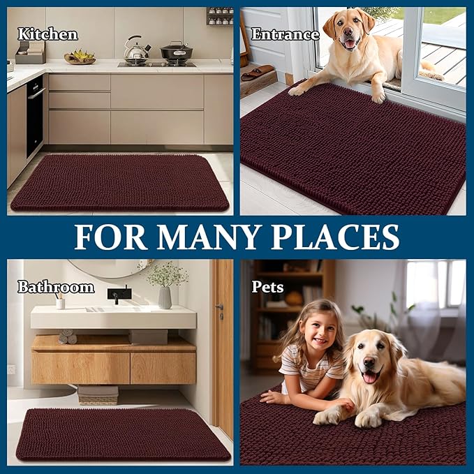 OLANLY Dog Door Mat for Muddy Paws 30x20, Absorbs Moisture and Dirt, Absorbent Non-Slip Washable Doormat, Quick Dry Chenille Mud Mat for Dogs, Entry Indoor Entryway Carpet for Inside Floor, Russet