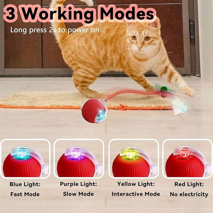 Interactive Cat Toys for Indoor Cats, Automatic Cat Toy with Elastic Mesh Tail, Electric Rolling Ball on Carpet, Chirping and Motion Activate Cat(Grey)