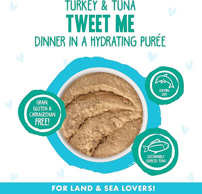 Weruva B.F.F. Play - Best Feline Friend Paté Lovers, Aw Yeah!, Turkey & Tuna Tweet Me! with Turkey & Tuna, 2.8oz Can (Pack of 12)