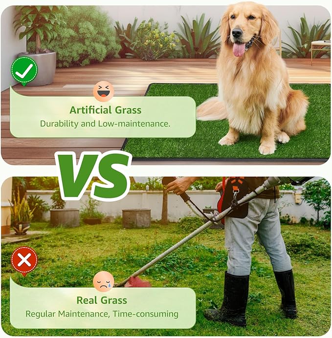 LOOBANI Dog Grass Pad with Tray Large - Dog Litter Box Indoor Potty for Apartment and Patio Training with 2 Pack Grass Pee Pads for Replacement(Tray Potty 45 * 29inch)