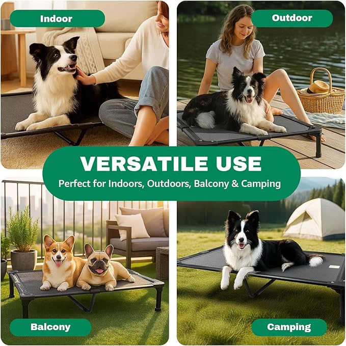 Sytopia 42'' Outdoor Elevated Dog Bed for Large Dogs, Chew-Proof Pet Camping Raised Cot with Breathable Mesh - Durable Frame, Cooling Hammock Style, Anti-Slip Base, Water-Resistant, Easy Clean