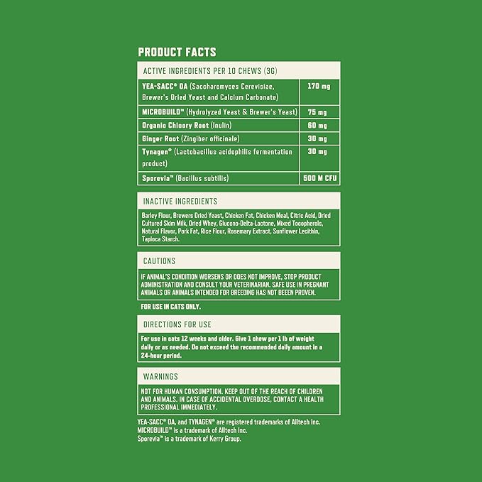 Rocco & Roxie Cat Probiotics, Health Supplement for Cats, Prebiotic & Postbiotic for Digestive + Gut Support, Constipation Relief, Anti Diarrhea, Supplements & Vitamins, Chicken Flavored Crunchy Chews