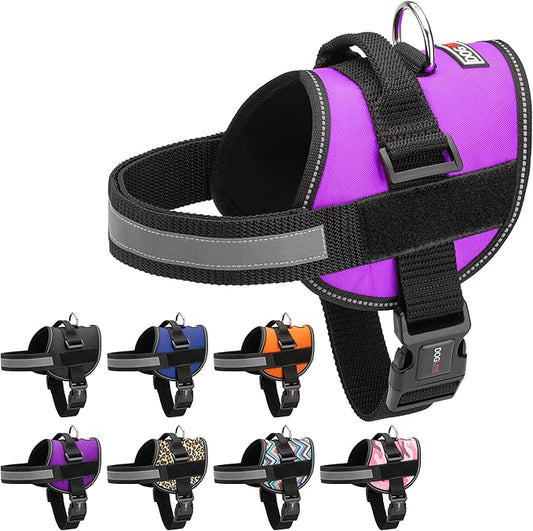 Dogline Dog Harness, Reflective No-Pull Adjustable Vest with Handle for Walking, Training, Breathable, No - Choke Harness for Small, Medium or Large Dogs Room for Patches Girth 22"-28" in Purple