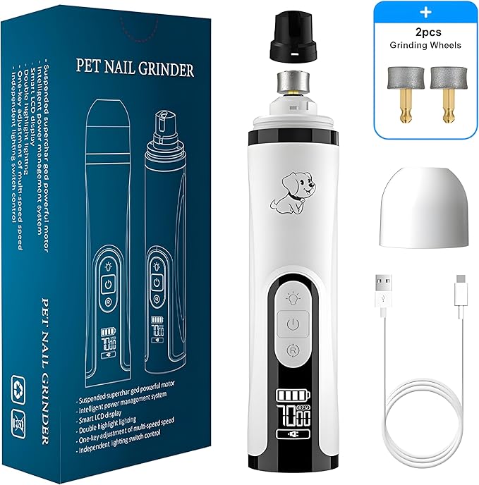2026 Upgrade Silent Pet Nail Grinder – Low-Noise Dog & Cat Nail Trimmer, Dual-Speed with 3 Ports, USB-Rechargeable Electric Nail File, Ergonomic, Travel-Friendly