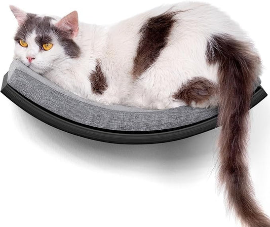Curved Cat Wall Hammock Bed with Grey Foam Cushion β Floating Cat Wall Shelf Nest for Climbing, Sleeping & Lounging