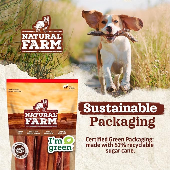 Natural Farm Collagen Sticks 6-Inch Dog Chews - Odor-Free, 95% Natural Collagen Supports Healthy Joints, Skin & Coat - Small, Medium Dogs β Lasts 20% More (6 inch, 5 Pack)