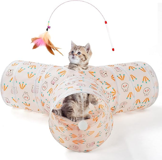 Tempcore Pet Cat Tunnel Tube Cat Toys 3 Way Collapsible, Cat Tunnels for Indoor Cats,Kitty Tunnel Bored Pet Toys Peek Hole Toy Ball, Puppy, Kitty, Kitten, Rabbit