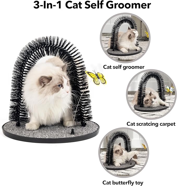 PetPrime Cat Arch Groomer Self Grooming Cat Back Scratcher Cat Brush Arch Massager Self Groomer Cat Scratcher Brush Upgraded Version With Interactive Butterfly For Indoor Cats