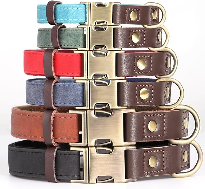 Didog Soft PU Leather Dog Collar for Large Dogs,Classic Adjustable Dog Collars with Quick Release Metal Buckle,Easy Clean and Comfortable with Nylon Lining,Brown,L Neck 15-23"