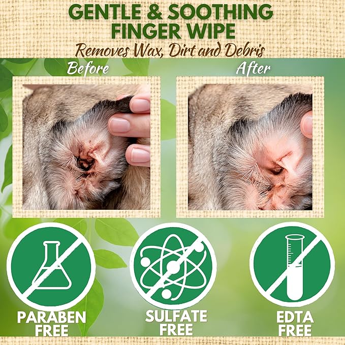 EcoBark Dog Ear Cleaner - Dog Ear Wipes with Finger Pad in Ear Solution - Gentle Otic Dog Grooming Supplies to Soothe Dog Ear Itching - Cleanse Away Dirt and Debris