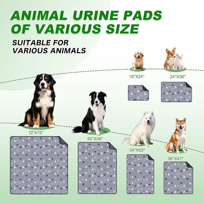 Washable Pee Pads, Puppy Pee Pad for Dogs, 1 Pack Absorbent Reusable Training Dog Pads Pet Puppy Pads, Non-Slip Potty Pads for Whelping, Playpen, Crate, Bed, Grey 63"x63"