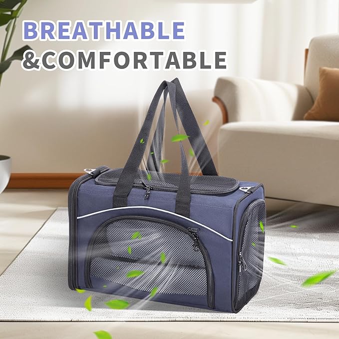 Petsfit Airline Approved Pet Carrier for Small Cats, 16.5x8.6x11 TSA Approved Carrier, with Removable Dual-Sided Padding (2-Way Placement) - Fits Under Most Airplane Seats, Escape Proof (Navy)