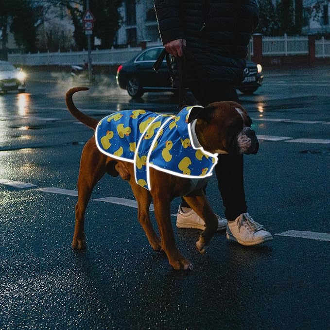 Dog Raincoat for Medium Dogs Waterproof Hooded Rain Jacket with Reflective Strips Leash Hole & Poncho Adjustable Fit (ShinyDuck,M)
