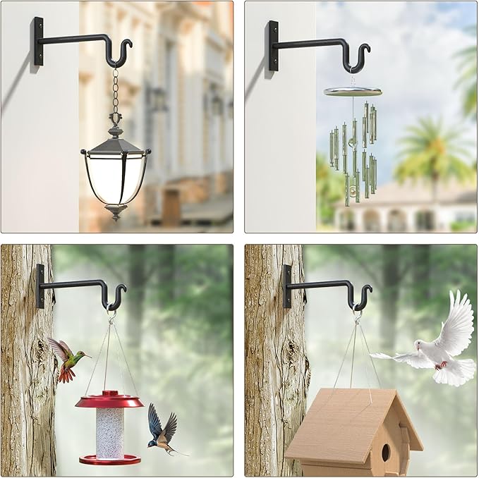 Plant Hook Plant Hanger, 2 Pack 8 Inch Plant Bracket, Metal Plant Wall Hooks for Hanging Flower Basket, Lanterns, Bird Feeder, Wind Chimes Indoor & Outdoor.