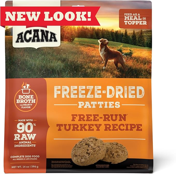 ACANA Grain-Free High Protein Freeze Dried Dog Food & Topper Free-Run Turkey Recipe Patties 14oz Bag