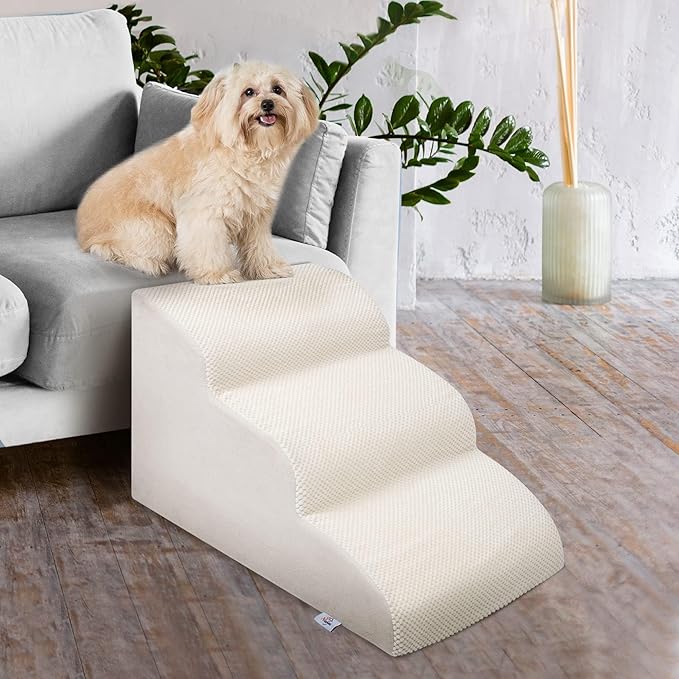 Dog Stairs for Small Dogs - High Density Foam Pet Steps, Extra Wide Dog Ramp with Non-Slip Bottom for High Beds, Couch and Sofa, Best for Dogs Injured, Older Doggy Cats