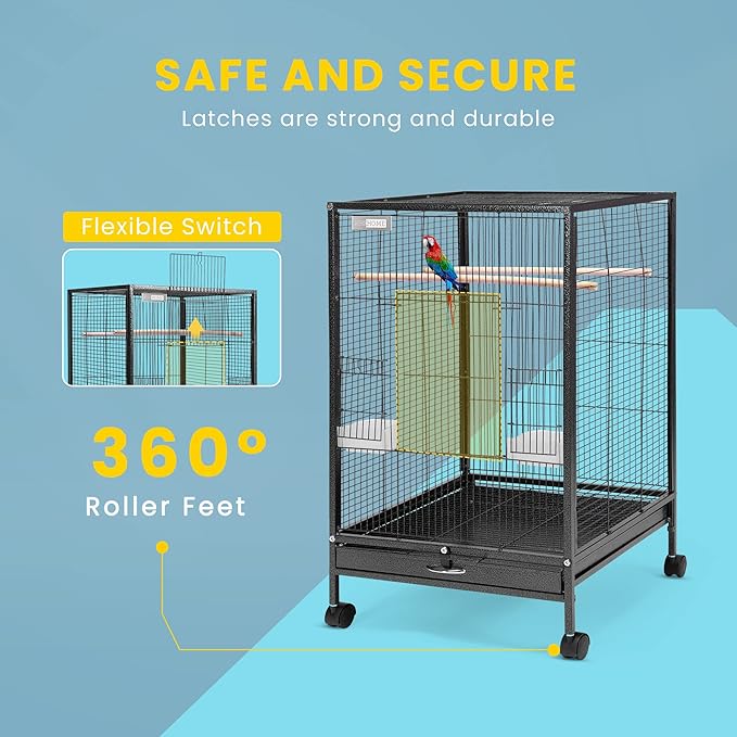 VIVOHOME 30 Inch Height Wrought Iron Bird Cage with Rolling Stand for Conures Lovebirds Cockatiels Finches, Black