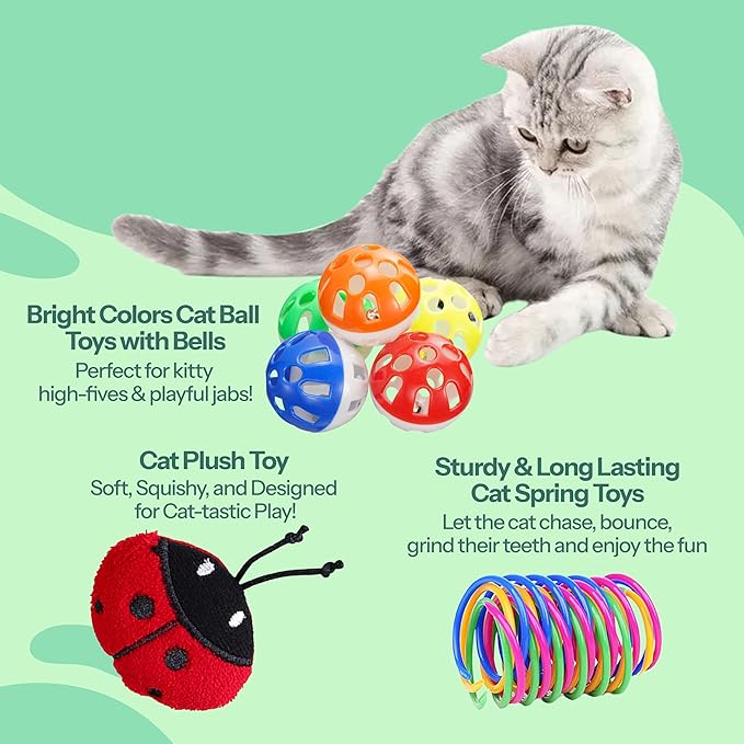 WiseChoice 15-in-1 Cat Toys, Rechargeable Dot Chase Light, Cat Spring Toy, Ball Toys with Bell and Plush Toy, Perfect for Solo or Interactive Gifts for Cats Kitten