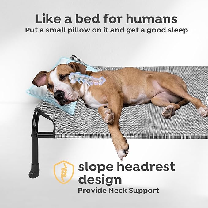 Veehoo XXXL Original Elevated Dog Bed - Outdoor Raised Dog Cots Beds for Large Dogs, One-Sided Extra Large Raised Cooling Pet Bed Off Ground, Non-Slip & Breathable, Black Silver 53"L x 33"W x 7.9"Th